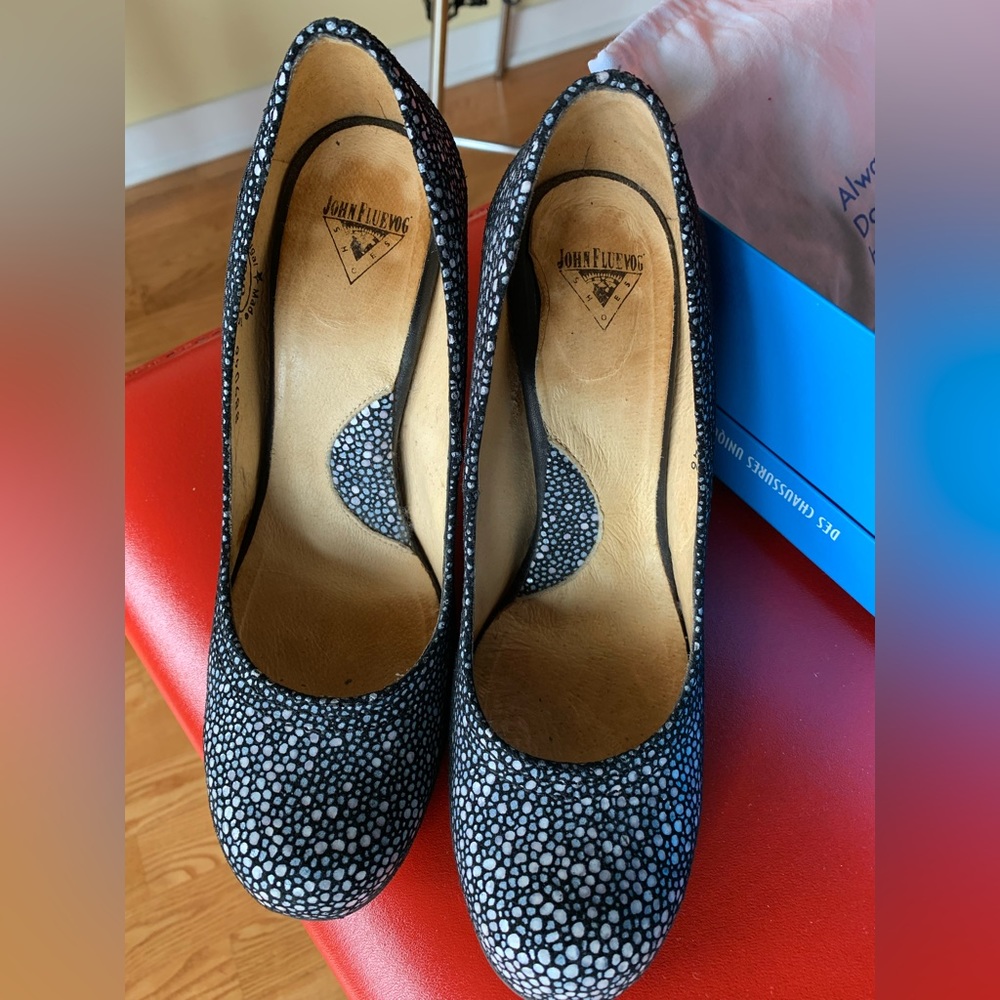 Fluevog Paris Davil Fish Sea Storm heels